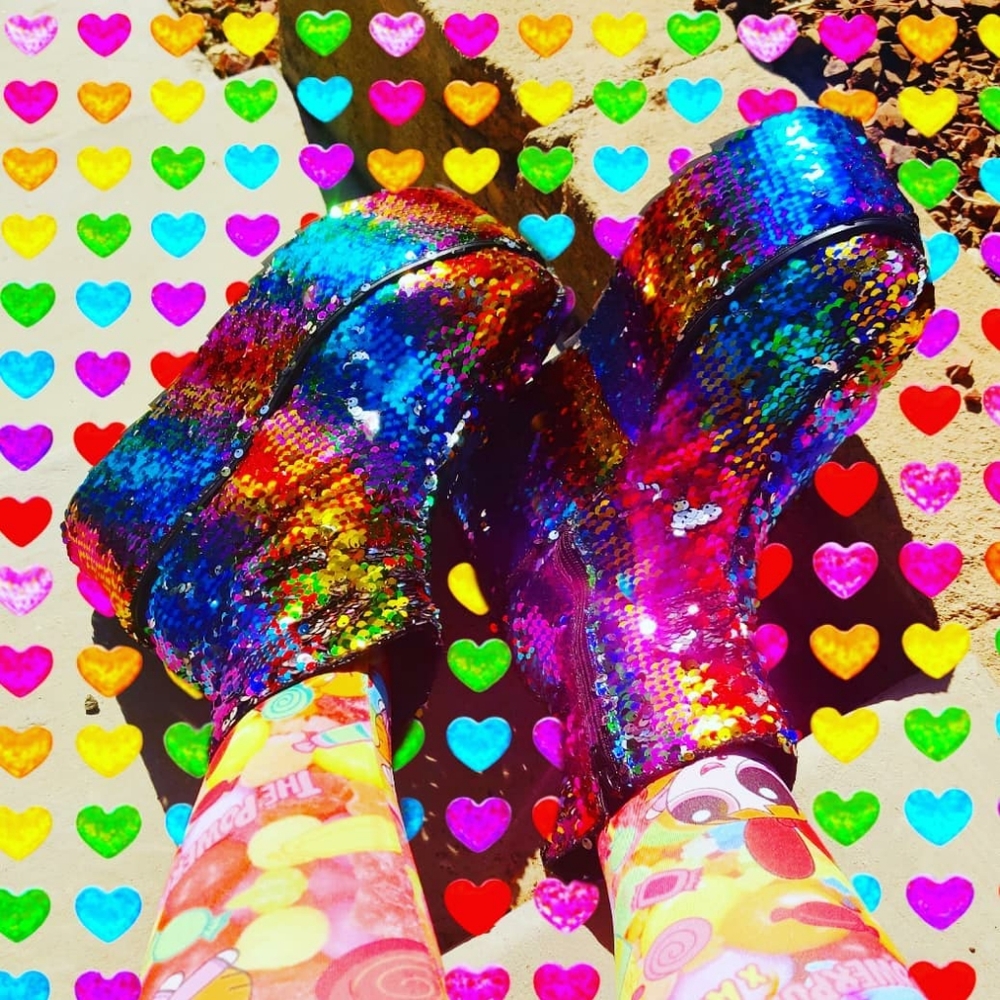 Rainbow sequin yru platforms